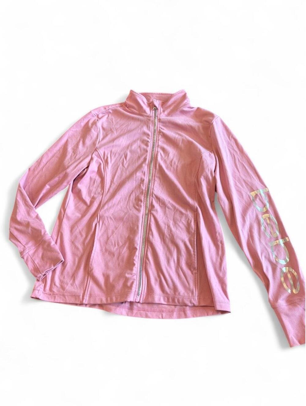 Bebe Sport Women’s Pink Full-Zip Active Track Jacket with Sleeve Logo